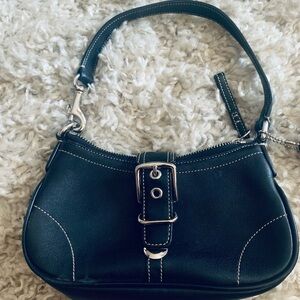 Coach Black Leather Shoulder Bag with Silver Accents